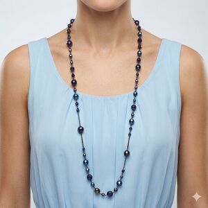 Black, Purple & Blue Faceted Iridescent Glass Bead Necklace